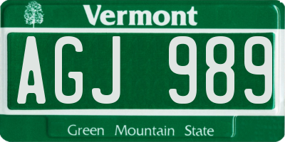 VT license plate AGJ989