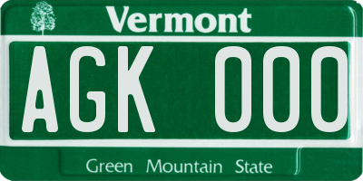 VT license plate AGK000