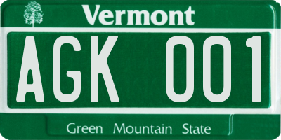 VT license plate AGK001