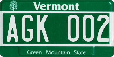 VT license plate AGK002