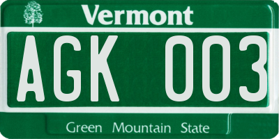 VT license plate AGK003