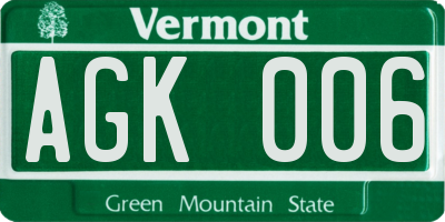 VT license plate AGK006