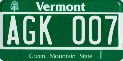 VT license plate AGK007
