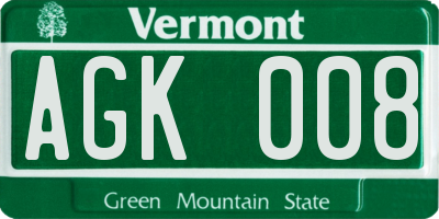 VT license plate AGK008