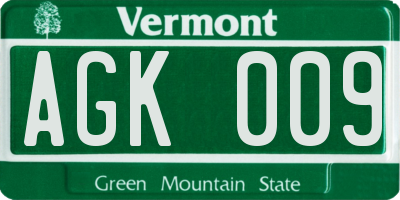 VT license plate AGK009