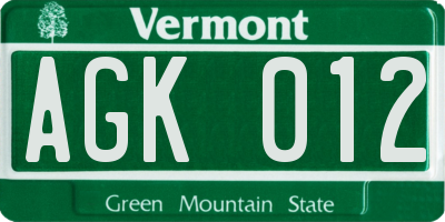 VT license plate AGK012