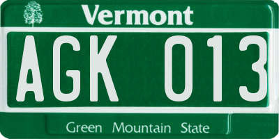 VT license plate AGK013