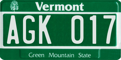 VT license plate AGK017
