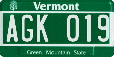 VT license plate AGK019