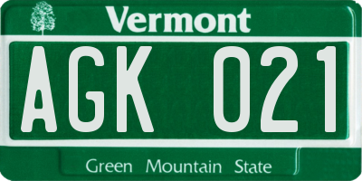 VT license plate AGK021