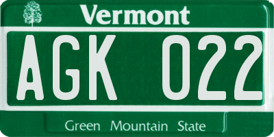 VT license plate AGK022