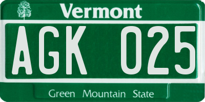 VT license plate AGK025