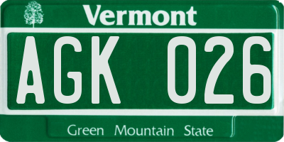 VT license plate AGK026