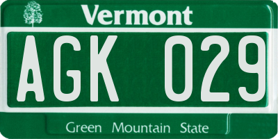 VT license plate AGK029