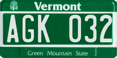 VT license plate AGK032