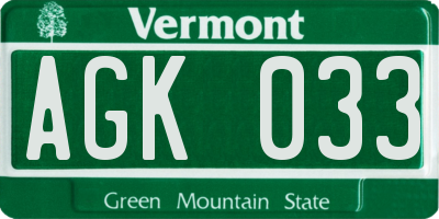 VT license plate AGK033