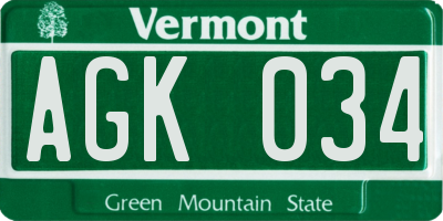 VT license plate AGK034