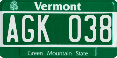 VT license plate AGK038