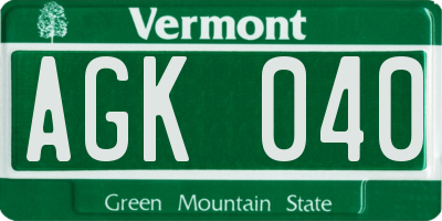 VT license plate AGK040