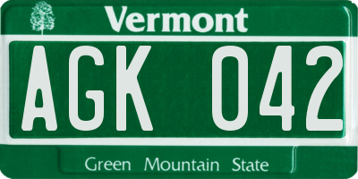 VT license plate AGK042