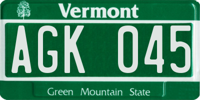 VT license plate AGK045