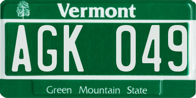 VT license plate AGK049