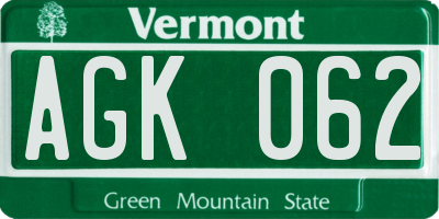 VT license plate AGK062