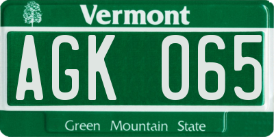 VT license plate AGK065