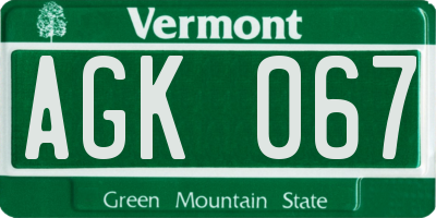 VT license plate AGK067