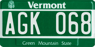 VT license plate AGK068