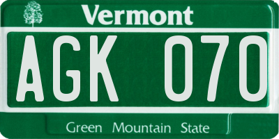 VT license plate AGK070