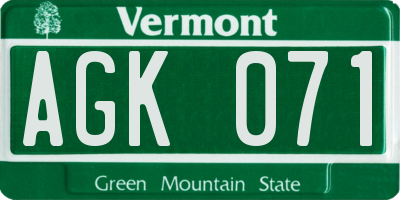 VT license plate AGK071
