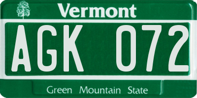 VT license plate AGK072