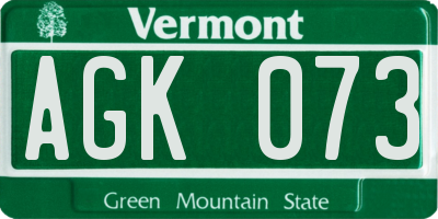 VT license plate AGK073