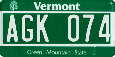 VT license plate AGK074