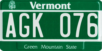 VT license plate AGK076