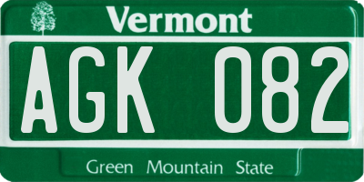 VT license plate AGK082