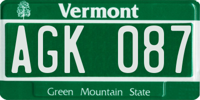 VT license plate AGK087
