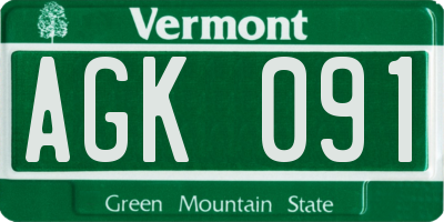 VT license plate AGK091