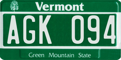 VT license plate AGK094