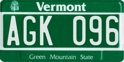 VT license plate AGK096