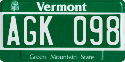 VT license plate AGK098