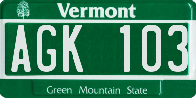 VT license plate AGK103