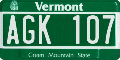 VT license plate AGK107