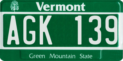 VT license plate AGK139