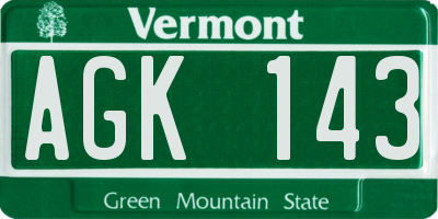 VT license plate AGK143
