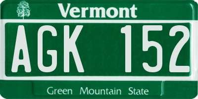 VT license plate AGK152
