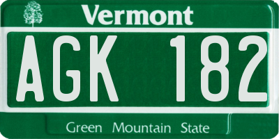 VT license plate AGK182