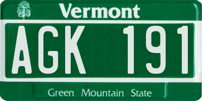 VT license plate AGK191