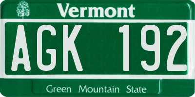 VT license plate AGK192